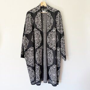 Johnny Was Sweater Small 528 Medallion Open Front Wool Cashmere Cardigan Gray